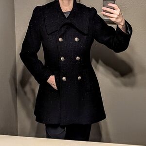Worthington Black Double-Breasted Princess Cut Pea Coat